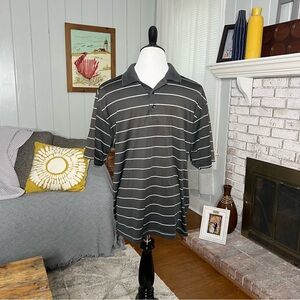 Adidas black white striped polyester polo